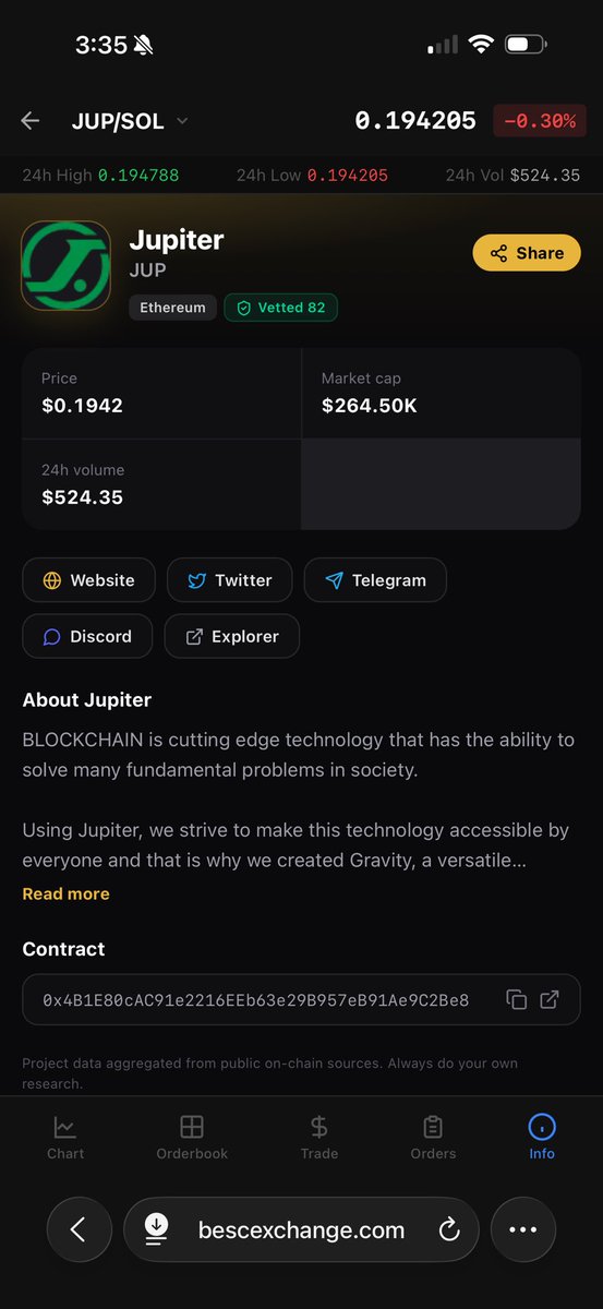 SAFUDEV0702's tweet photo. I’ve improved the info card and made it easier to find. This also supports share cards of the said project like seen in solana:JUPyiwrYJFskUPiHa7hkeR8VUtAeFoSYbKedZNsDvCN example attached in images. @BESCLLC
#Jupiverse #JupiterDEX #BESCCEX #BESC https://t.co/J7wxrEBQBm