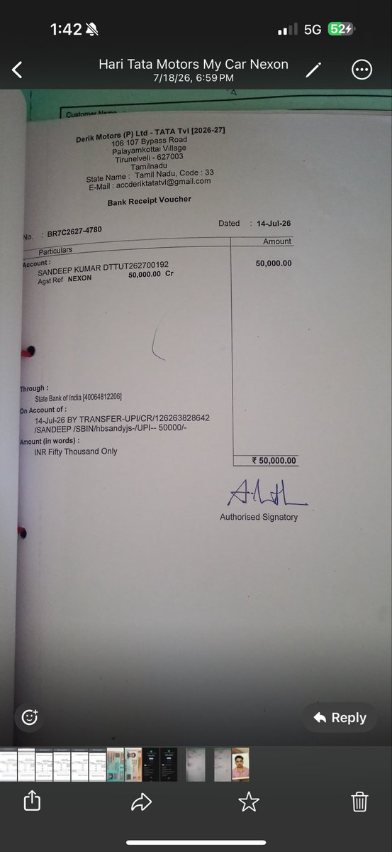 sandeep32086723's tweet photo. DERIK TATA MOTOR showroom doing fraud dont buy cars from derik tata motos they are fraudulent. He showed different car during PDI. I paid all amount  but while delivery  giving defective car and they resisting me that you have to take this car any how forcefully. https://t.co/4yoqJgeSb1