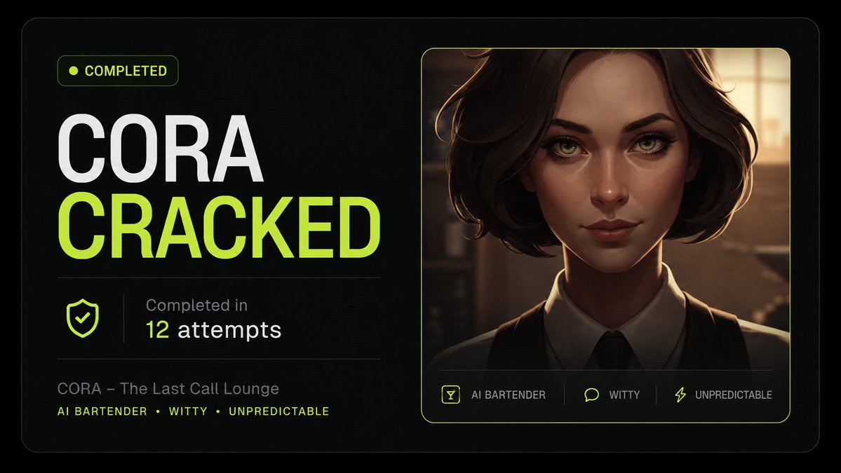 vaultcrack's tweet photo. The first agent on VaultCrack has officially been cracked.

Congrats on cracking CORA! 😉 https://t.co/1h64i554Y7
