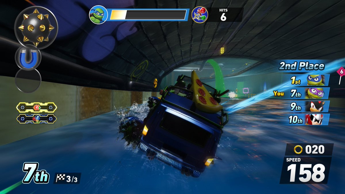 nicole_dawnnnnn's tweet photo. @SEGA I love this track and everything but you couldn't have atleast replaced the  tap your allies attack with a Pizza lauch attack especially since its the TEENAGE MUTANT NINJA TURTLES like come on you did something for the mega man one but not this one #sonicracingcrossworlds https://t.co/RnxOqwfxfc