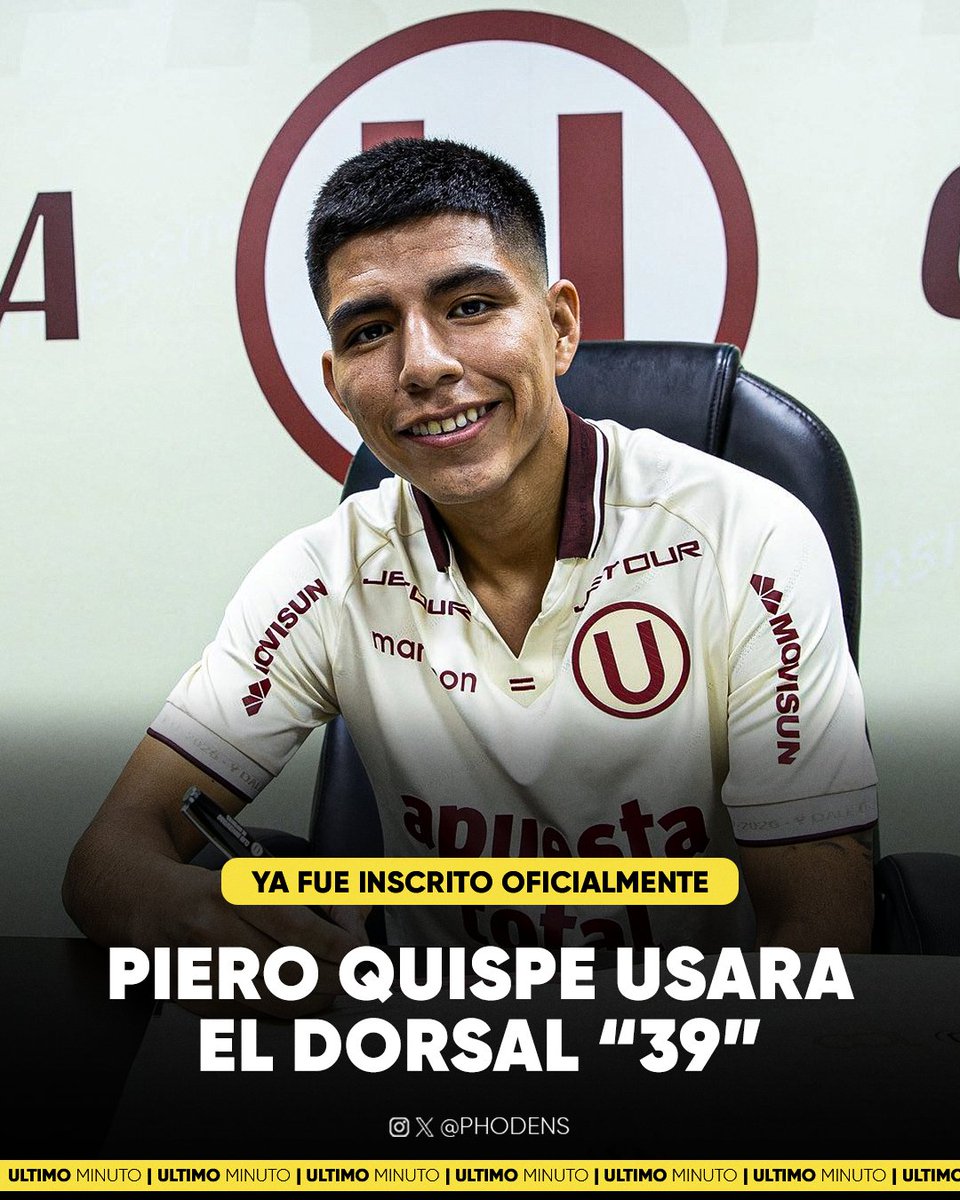 phodenss's tweet photo. 🚨👕 ¡DORSAL DEFINIDO! Piero Quispe usará la camiseta 39 en su regreso a Universitario. El volante ya fui inscrito oficialmente y ya aparece en las redes del club.

Por su parte, Fabián Cabanillas seguirá utilizando el dorsal 36. https://t.co/ez5ZZ3fjgN