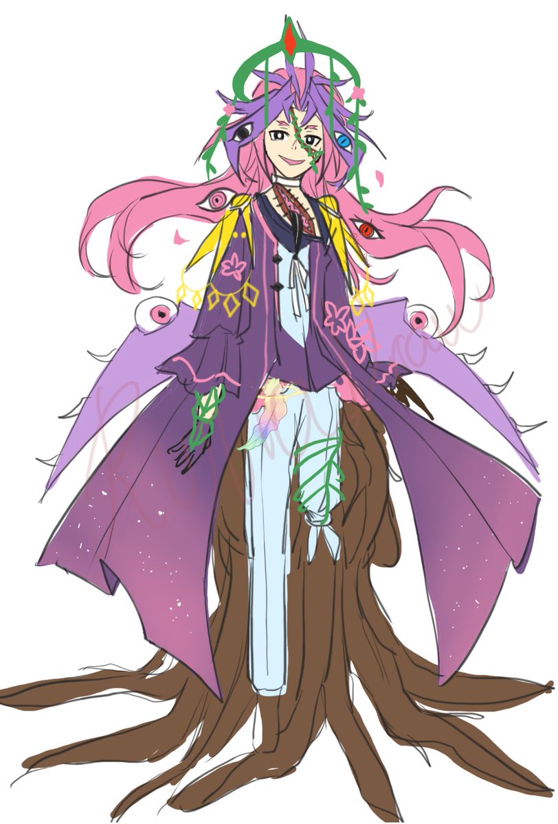 Ruria_Draws's tweet photo. Now this is something new, there are...frankly tons of things not shown in the design because he would be too wide for that shit, so im posting it as a seperate picture, so this is his full design, yes he have no feet, no he cant see, and yes he walks using those roots https://t.co/PMc3oKoqDj
