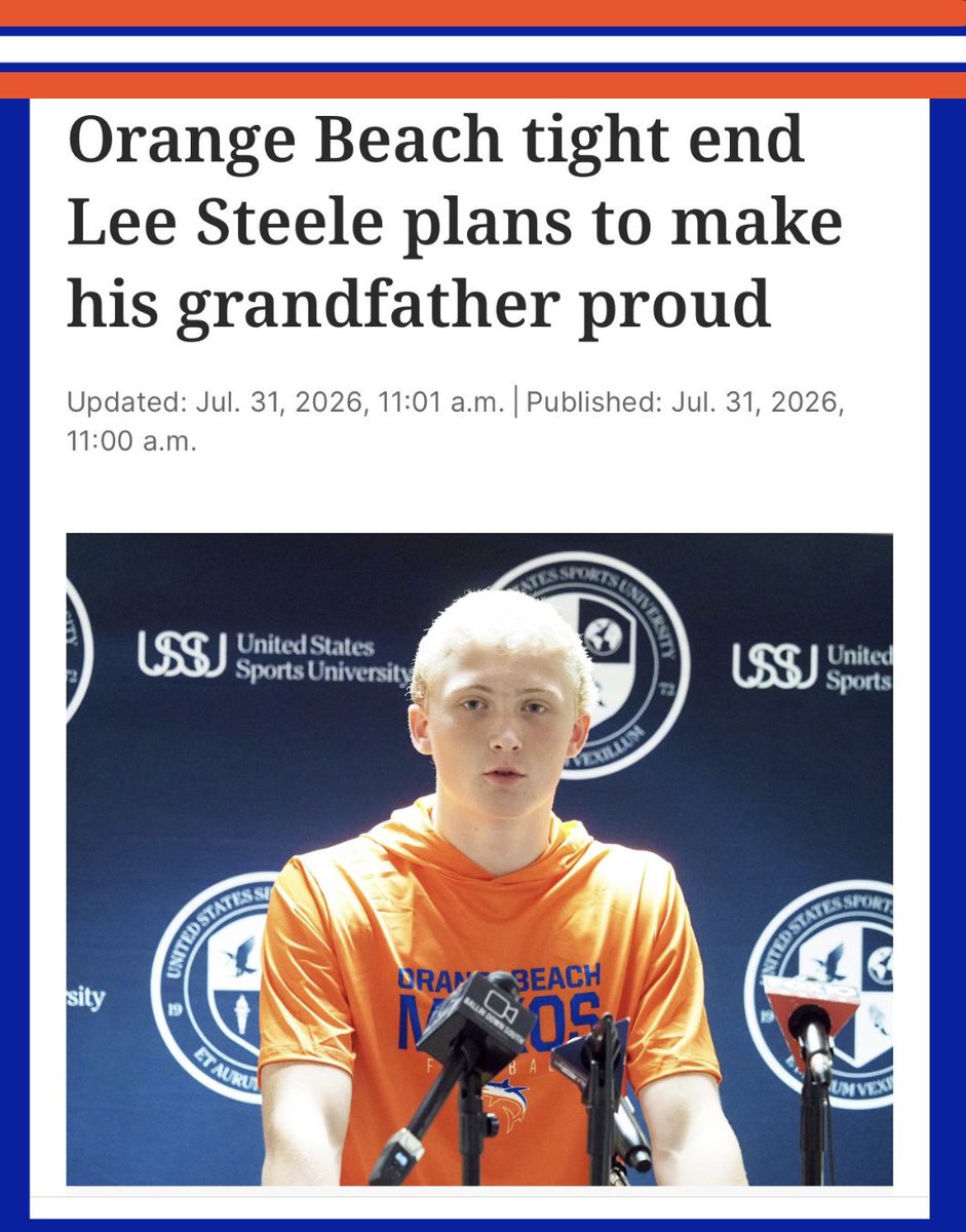 OrangeBeachFB's tweet photo. 📰Junior Tight End @LeeSteele_2028 plans to make his grandfather proud https://t.co/sdXKgEv7W3 #makos #orangebeach https://t.co/55hw3pdpu1
