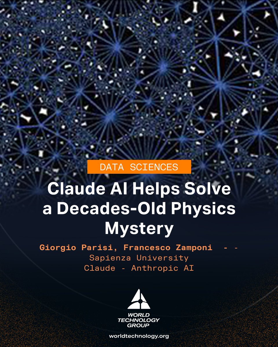 WTechGroup's tweet photo. AI offered the spark. Scientists completed the proof.

Giorgio Parisi &amp; Francesco Zamponi of @SapienzaRoma  used @AnthropicAI's Claude to help solve a decade-old problem in jamming theory.

🔗 https://t.co/AZ1pXXMalK

#CelebrateHumanIngenuity #WorldTechnology https://t.co/TCEWz8W6fa