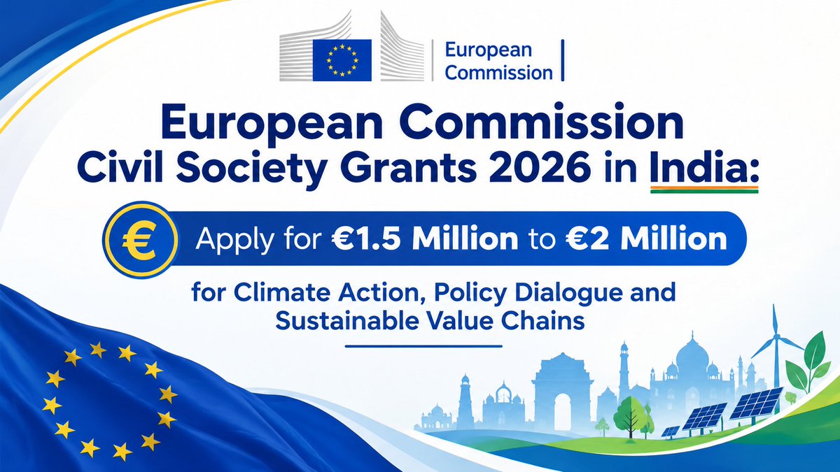 opportunitiesfy's tweet photo. 🇪🇺🇮🇳 European Commission Civil Society Grants 2026: Up to €2 Million!
💰 Grant: €1.5M–€2M
💶Total call: €9.976M
⏳Duration: 36–48 months
⏰ 15 Sept 2026, 09:00 Brussels time
🔗 https://t.co/AH8NnKyWPS
#EuropeanCommission #EUGrants https://t.co/Vdca8XCQpy