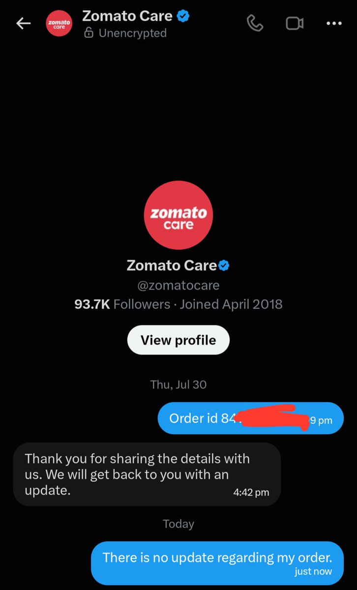 Stuard_Little07's tweet photo. 24+ hours have passed since I sent my Order ID as requested, and still ZERO resolution or response!  @zomato 
Absolute Pathetic behaviour. https://t.co/WsiL0o3BCF