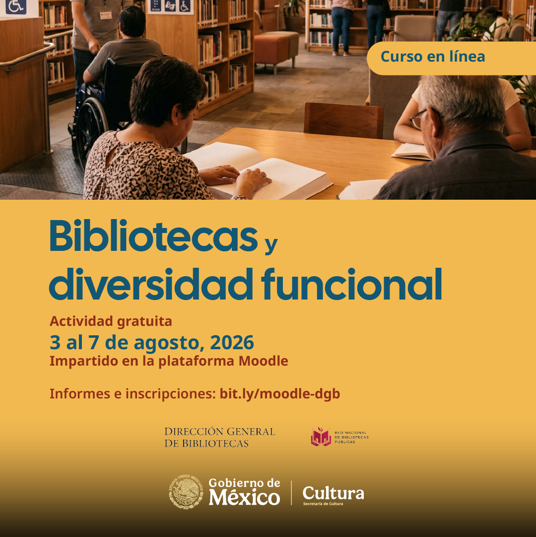 Bibliotecas_Mx's tweet photo. 📖Cursos de fomento a la lectura

🗓️Del 3 al 7 de agosto participa en Bibliotecas y diversidad funcional, curso impartido por la Dirección General de Bibliotecas.

Dirigido a bibliotecarios de la #RNBP y público en general.

🖥️Informes e inscripciones:
https://t.co/BEPLPBpgBa https://t.co/yxEGa11WXk