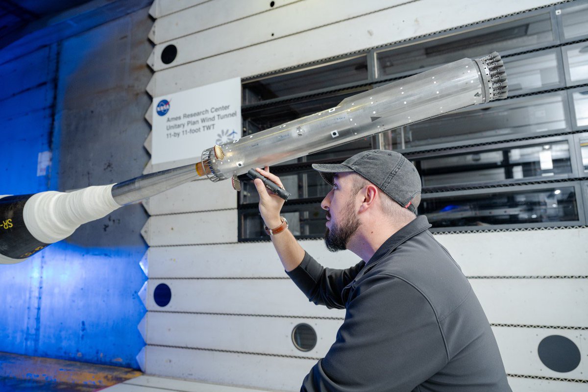 cb_doge's tweet photo. BREAKING: NASA has revealed new details about wind-tunnel testing of SpaceX’s Super Heavy Version 3 booster, which will launch Starship HLS for future Artemis missions.

A 1.2% scale model was tested at NASA Ames at speeds ranging from Mach 0.2 to Mach 2.5. The tests measured aerodynamic forces, buffeting and vibrations during re-entry to improve flight guidance and structural-load analysis.