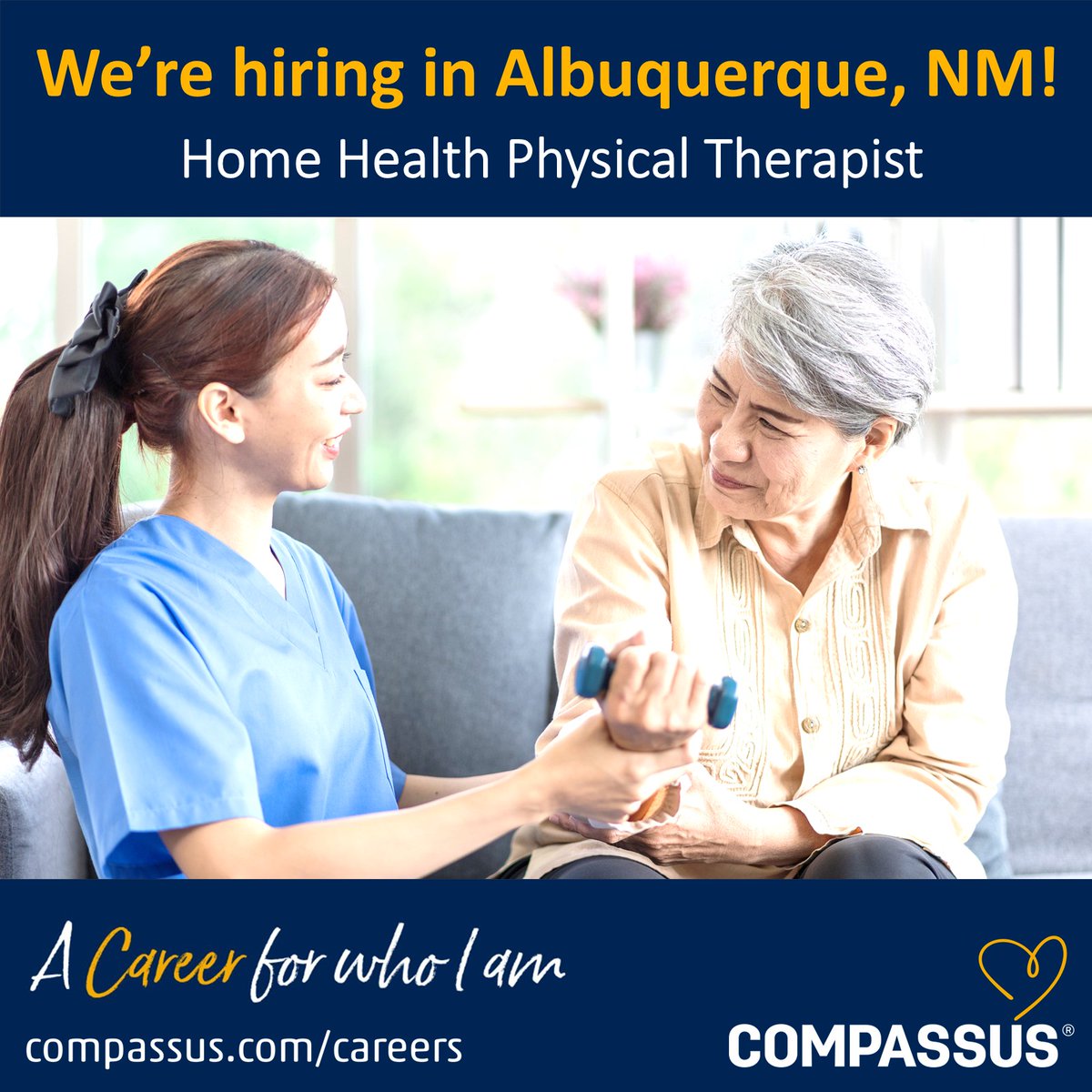 compassus's tweet photo. At Compassus, we believe in empowering patients to regain independence and confidence on their journey.  If you're a PT passionate about outcomes-driven care, connect with us. We’re hiring in Albuquerque, NM. Let's make a difference together! 

Apply: https://t.co/fCEB2G4jKO https://t.co/cPhswXITrH