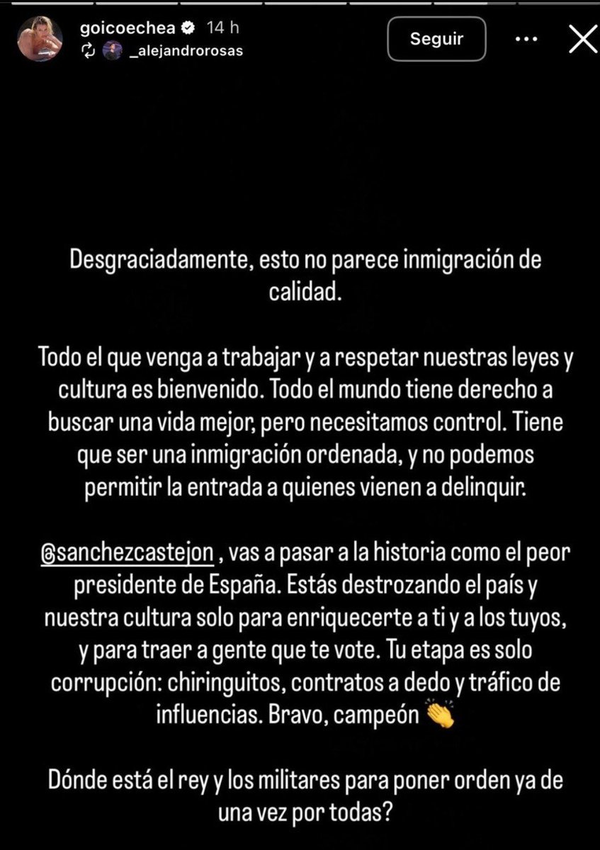 ANNAGURGUI's tweet photo. Goicochea, alimentando la crispación. Justo lo que quieren quienes han permitido lo de Ceuta. Pero, bueno, viendo a quién sigue de la extrema derecha, tampoco nos puede sorprender. Y es en estos momentos cuando te das cuenta de quién es quién. Aunque, no hace mucho, ya enseñó la patita con los vídeos racistas que compartió.