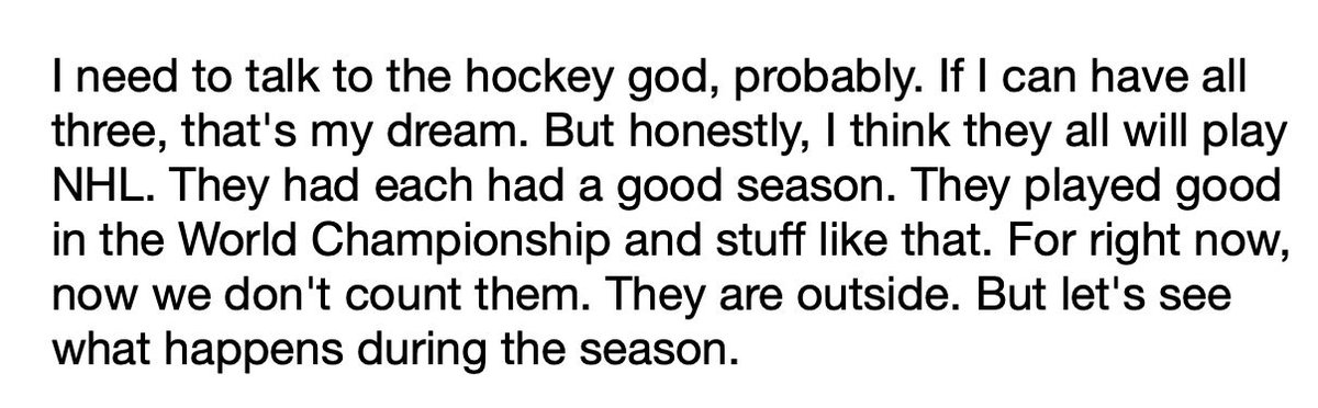 NHLAdamK's tweet photo. Asked Magnus Havelid, Sweden's coach for the 2027 World Juniors, about his chances of having any of Anton Frondell, Ivar Stenberg and Viggo Bjorck for the the tournament in December. "I need to talk to the hockey god, probably. If I can have all three, that's my dream." https://t.co/ddMMpxRBRZ