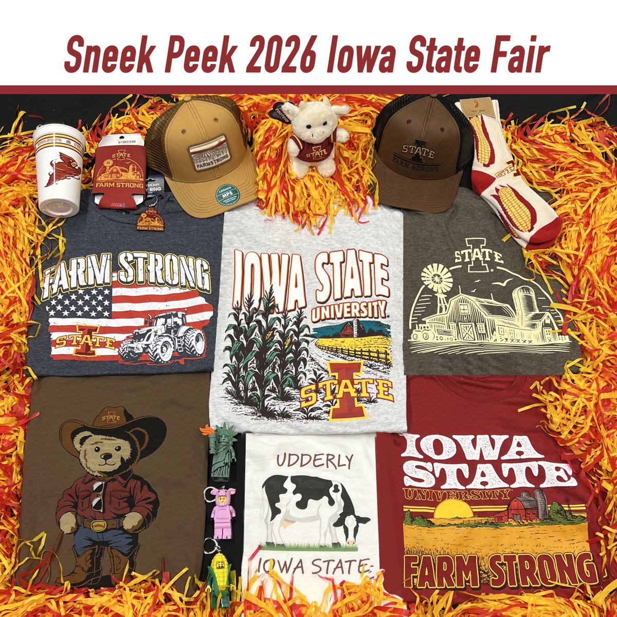 isubookstore's tweet photo. 🤩 SNEEK PEEK! It's less than 2 WEEKS to Iowa State Fair and here is your first sneak peek of some awesome #isubookstore items that will ONLY be available at our Varied Industry Building booth. 

https://t.co/odRrp9n8q1
#iowastatefair #bestdayever #gocyclones #farmstrong https://t.co/Fnnjuz53Wm