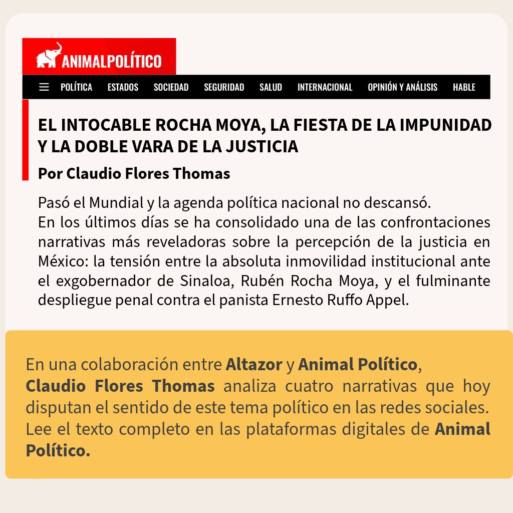 Altazor_Intell's tweet photo. ¿Qué narrativas están marcando la conversación pública sobre el caso Rocha Moya?
En una colaboración entre Altazor y @Pajaropolitico, @ClaudioFloresT analiza las cuatro narrativas que hoy disputan el sentido de este litigio político. https://t.co/78IOqVWJeP