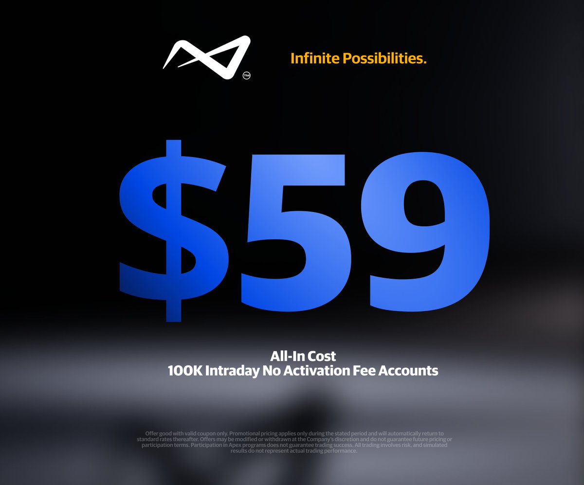 ApexTradeFund's tweet photo. Why pay more?

For a limited time, you can still get a 100K Intraday No Activation Fee Account for just $59 ALL-IN.

Choose a Single Account or a 5-Pack for the same incredible deal.

Lock in this price before August 11th. https://t.co/L6kRVXqM9Z