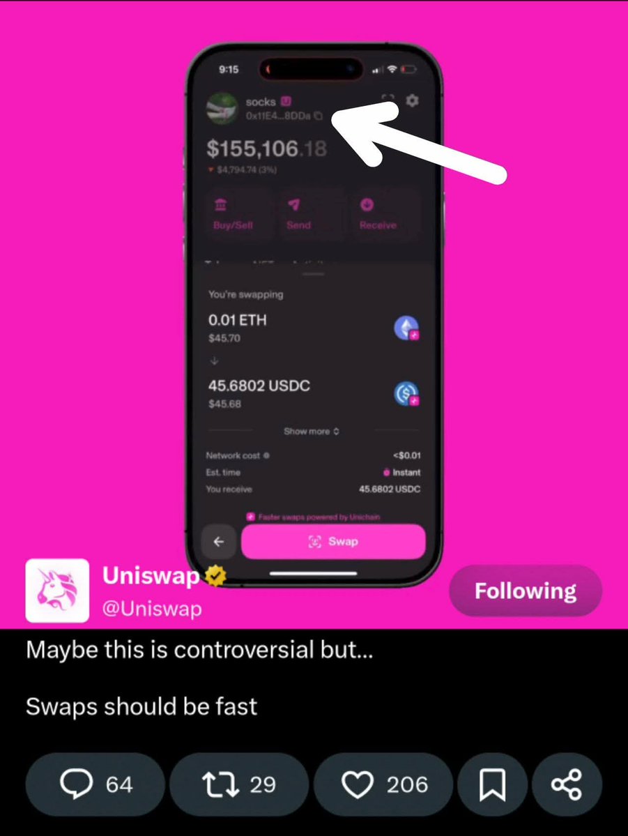 SureLoss0's tweet photo. 👀 Found something interesting.

Yesterday Uniswap teased https://t.co/3bvERZywgh. Today $CROAK launched on Robinhood from a wallet that appears in multiple Uniswap videos. 🐸

CA: 0x4a8c4615ef620c767c8fe19f4b8afd5b16238b48

This might be a alpha its real!! https://t.co/dT9zGYVJrE