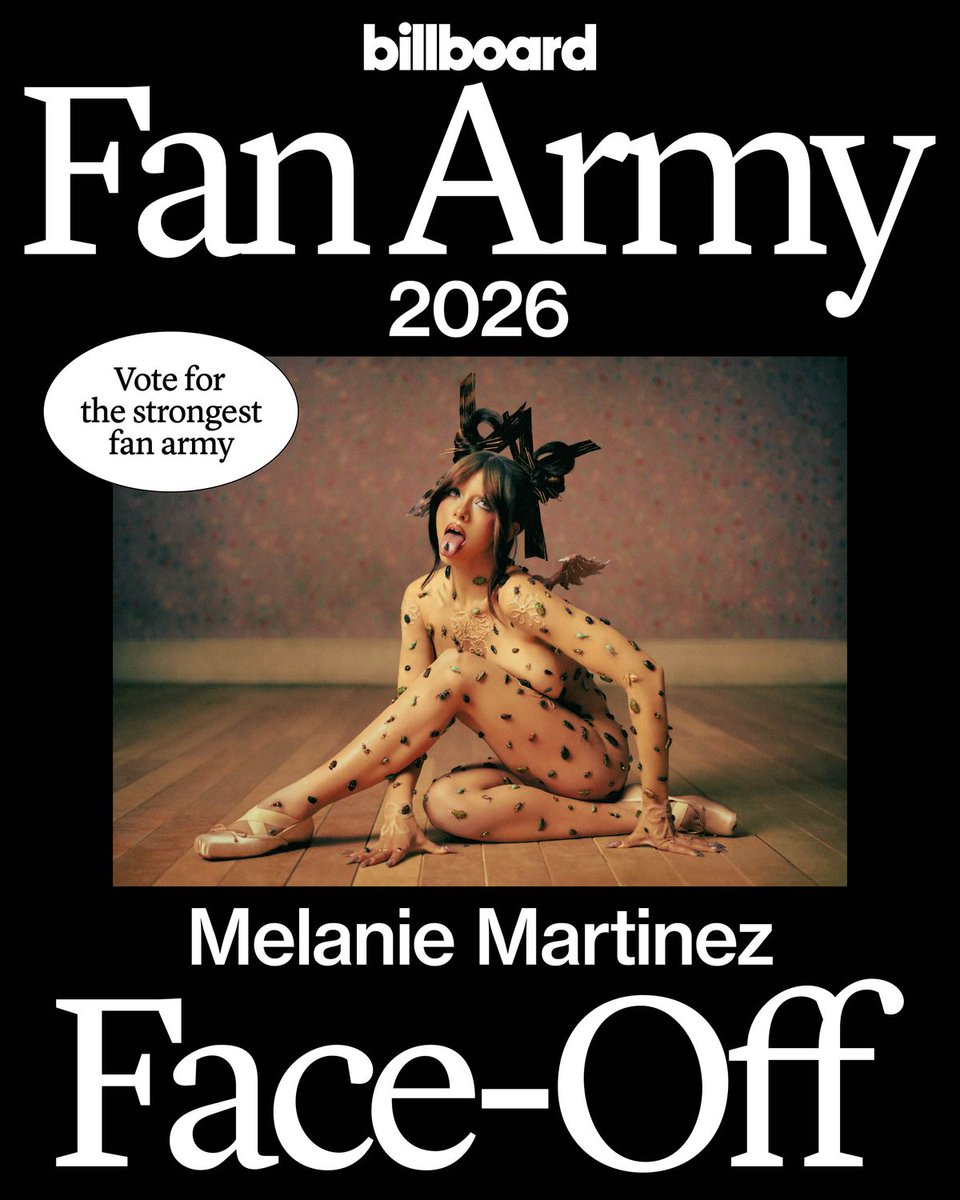 billboard's tweet photo. Show your strength, Melanie Martinez fans! 💪 Vote now in Round 3 of #BBFanArmy2026: https://t.co/EGQel8MVe5 https://t.co/4Ot8ihXo0E