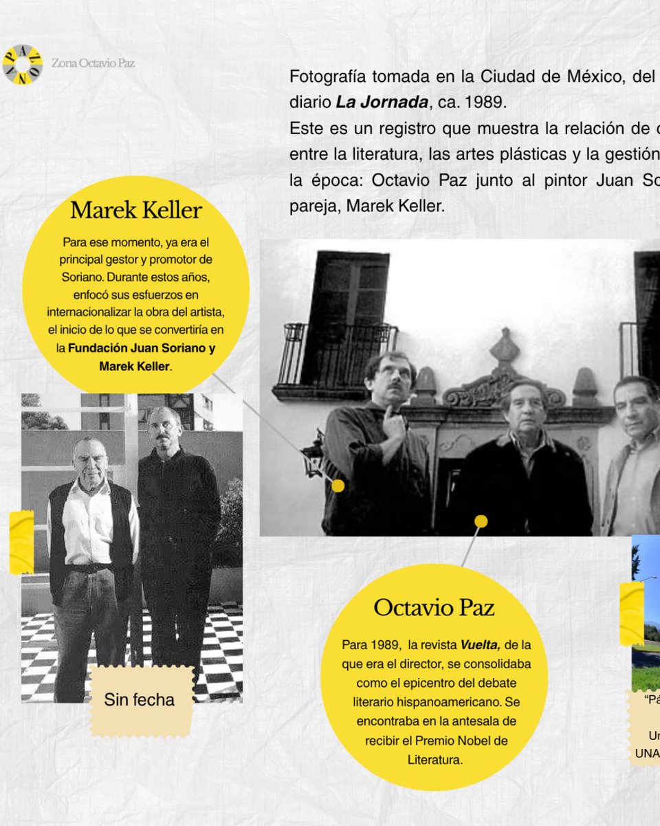 ZonaOctavioPaz's tweet photo. 🔎 Un poco más de contexto detrás de esta foto
📸 Marek Keller, Octavio Paz y Juan Soriano.
🗞️ 𝙇𝙖 𝙅𝙤𝙧𝙣𝙖𝙙𝙖, ca. 1989, Ciudad de México.
#octaviopaz #juansoriano #photo #arthistory #mexicanart #photography #artcollectors #archive #culture https://t.co/WJfm4SosAs