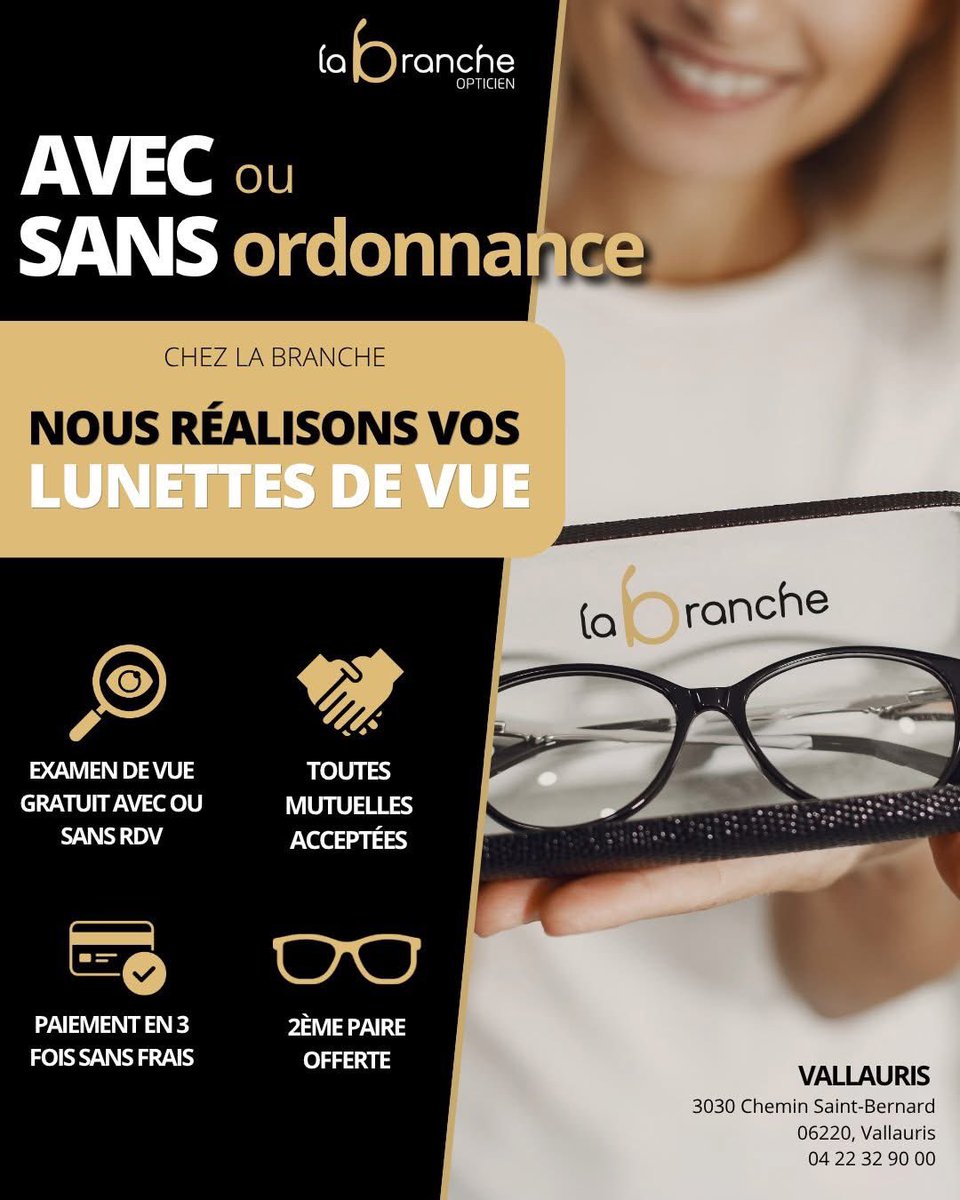 LaBranche06220's tweet photo. 👓 Vos nouvelles lunettes, avec ou sans ordonnance ? C'est possible chez La Branche Opticien !

Que vous ayez une ordonnance ou non, notre équipe vous accompagne pour trouver l'équipement le plus adapté. ✨

#LunettesDeVue #Optique

*Voir conditions en magasin. https://t.co/6to8PenqQU