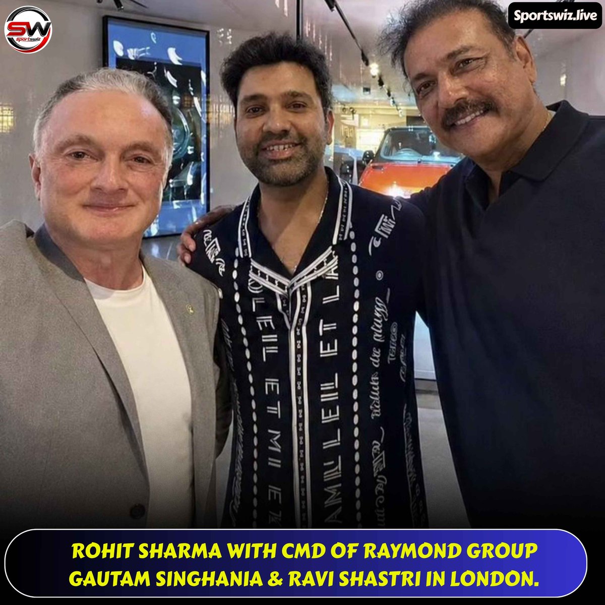 mysportswiz's tweet photo. A Power-Packed Picture from London!
Rohit Sharma, Gautam Singhania, and Ravi Shastri together.
Legends, leadership, and unforgettable conversations!
https://t.co/7Wm3X0Tlrs
#Ashwin #Bhuvi #Dube #SriLanka #BenStokes #CWG2026 #CWC27 #Cricket #TejaswinShankar #Dhoni #Rahane https://t.co/qv5g6btz0S