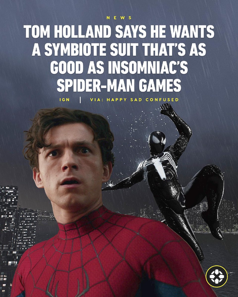 IGN's tweet photo. Spider-Man: Brand New Day's Tom Holland says he wants to do the symbiote suit on par with Insomniac's Spider-Man 2, but is unsure how to do it "without having a CG component." https://t.co/uULfTZvjNa https://t.co/bDvqJ0NiE8