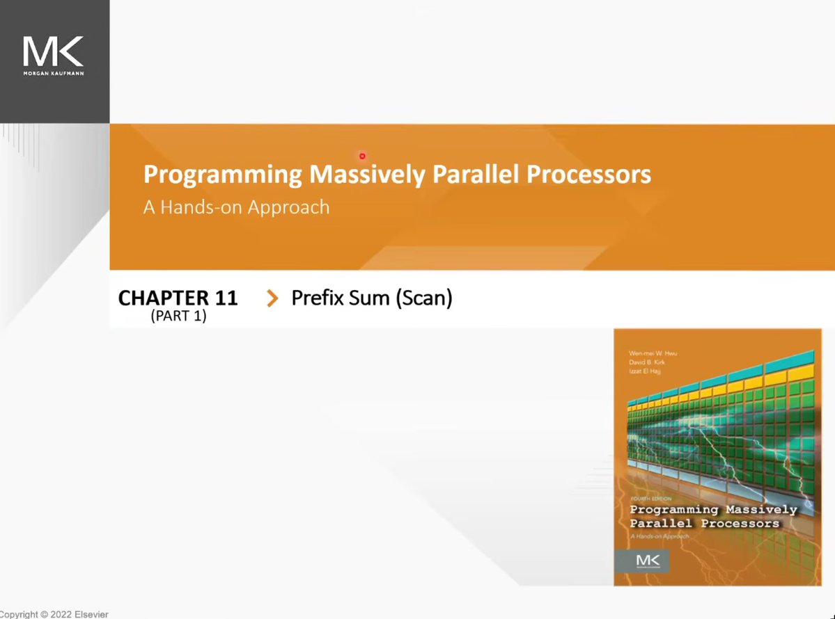 pavelsimo's tweet photo. Day 13/100 of learning CUDA

> solved another LeetGPU medium problem: Prefix Sum. the trickiest one so far... i was not able to solve it on my own, i watched the lectures Prefix Sum Scan Part 1 & Part 2 (links in the comments).

> til:

> the prefix sum is part of a problem family called "Scan". the name comes from the scan operator in Ken Iverson's APL (1962): https://t.co/Ga8Y9xgZG0

> many libraries implement scan operations: CUB -> BlockScan and DeviceScan, Thrust -> inclusive_scan, C++17 -> std::inclusive_scan, and MPI -> MPI_Scan.