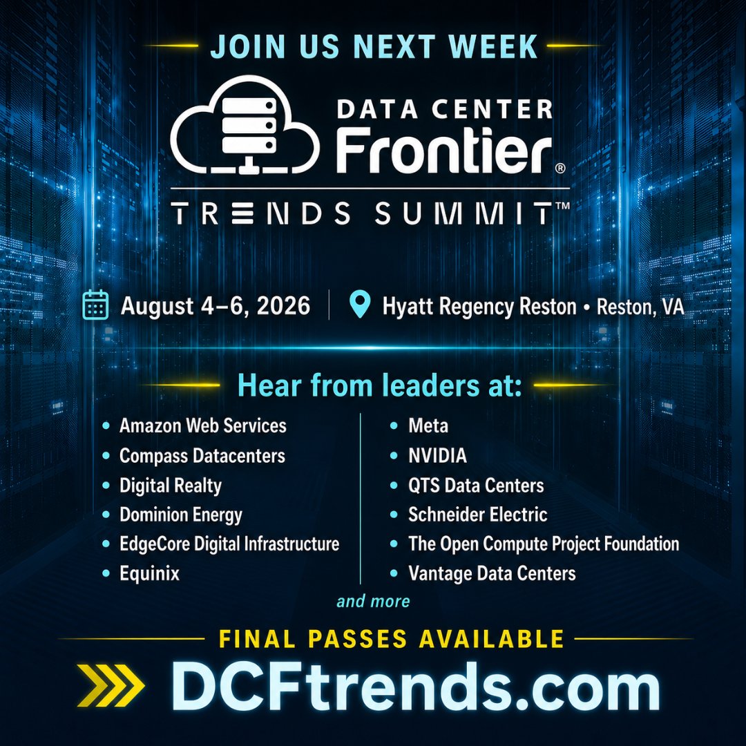 dcfrontier's tweet photo. Next week, the data center industry meets in Reston for #DCFtrends! Hear from leaders at AWS, Meta, NVIDIA, Equinix, Schneider Electric and more, August 4–6.

Final passes are available—pre-register by August 3 to save up to $190: https://t.co/xdK70oDGgp https://t.co/5LTKvHRwE8