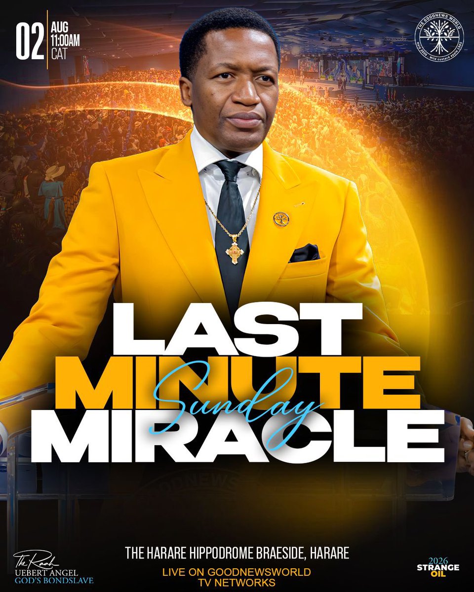 UebertAngel's tweet photo. Last Minute Miracle! This Sunday 11am (CAT) live from the Iconic Harare Hippodrome. Be sure not to miss it!! https://t.co/qhTNtfKfSm