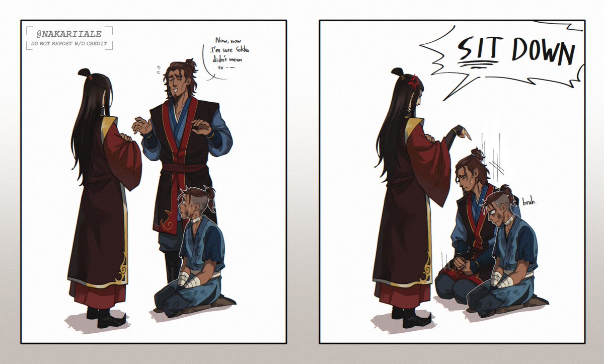 NakariiaLe's tweet photo. (1/2)
never argue with the Asian parent stare

(Hakozai - Lost Bender AU)
co-AU creator: @Canytuong 

#hakozai #ozai #hakoda #sokka #lostbenderAU https://t.co/kLKWX2rHxw