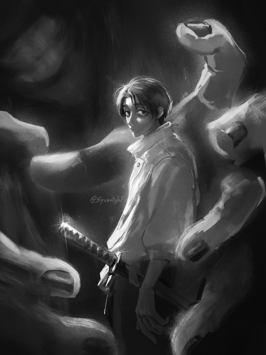 squeakyluf's tweet photo. I was making this WIP of Yuta and I wanted to try the greyscale to colour method to practice value control. 
I wasn’t sure what to draw and just planned to add a lot of colours later… but I ended up drawing something moody 😅 https://t.co/WlJ8L2QJos