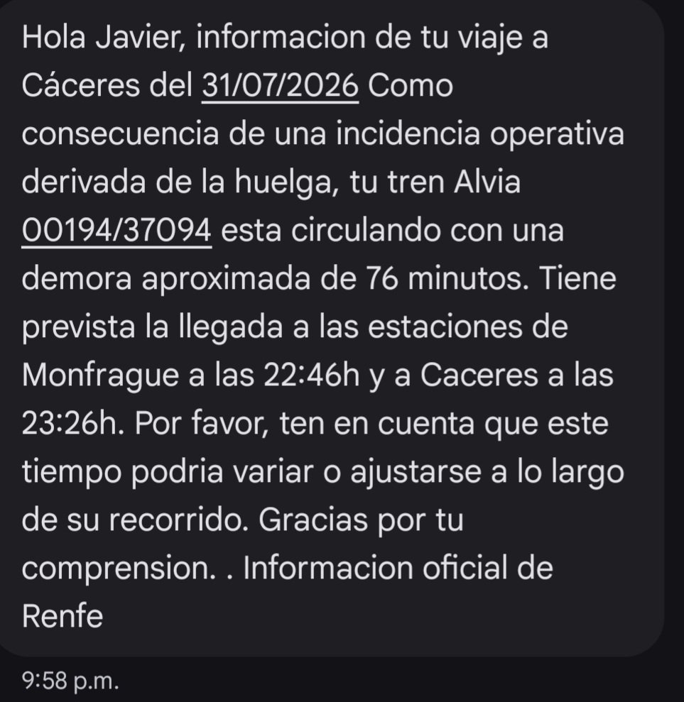 afromenho's tweet photo. Qué jartura lo del tren en Extremadura. 76 minutos de retraso y parados cada poco. Cuando no es una cosa es otra....menuda puta breva!!! @Renfe https://t.co/dXifmTpenr