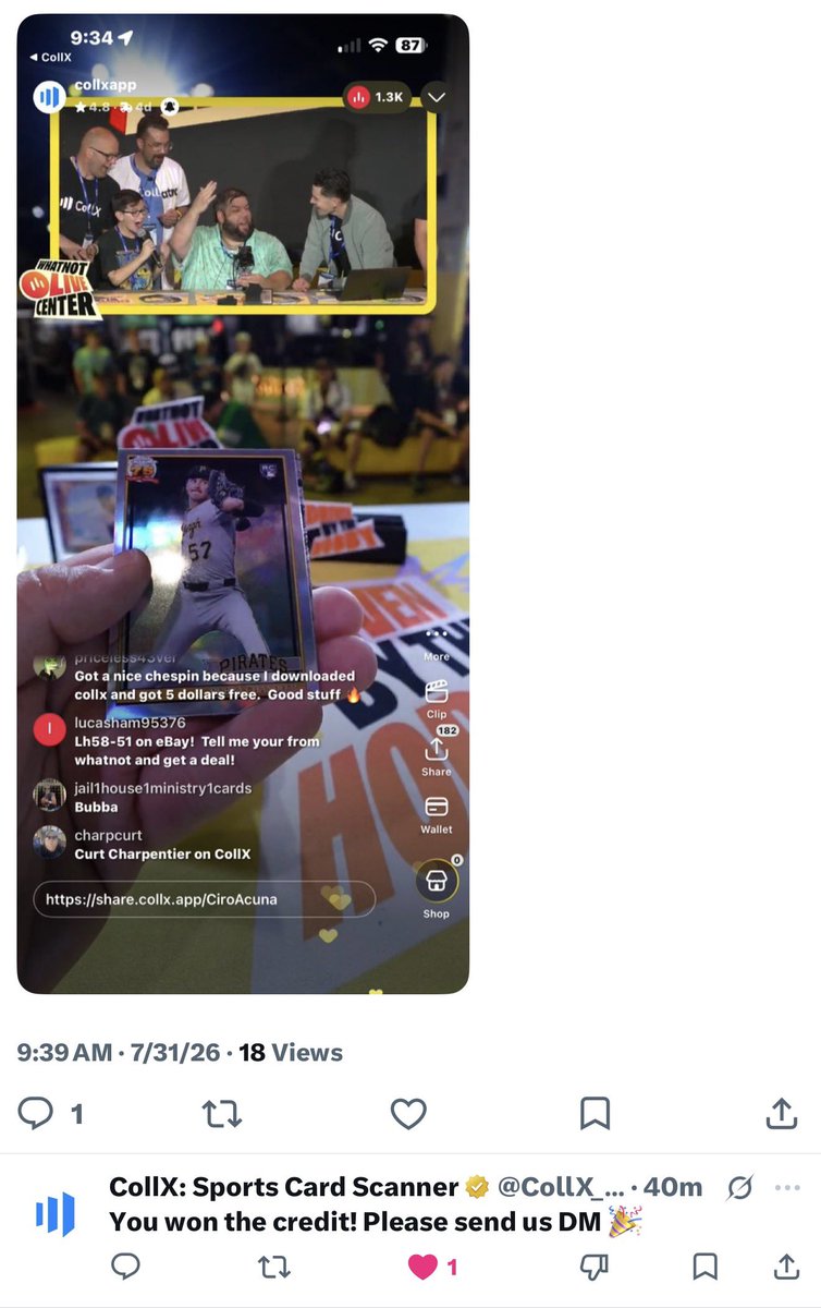 KilosOfKards's tweet photo. I just won’t something from the @CollX_App on the live stream on @Whatnot from the #National and don’t forget to check out their booth (1740) 🔥 where all my fellow #Collxambassadors #Collx #CollectWhatYouLove #Collxapp #whatnot #ForTheFree #KilosOfKards https://t.co/U6yVtH0qut