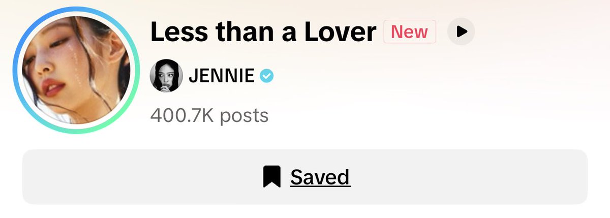 JENNIEonTiktok's tweet photo. ‘Less than a Lover’ audio has surpassed 400K posts on TikTok!
 
🔗 https://t.co/H02ZmHTEwd

#JENNIE #LessthanaLover https://t.co/PwQJSfQm6e