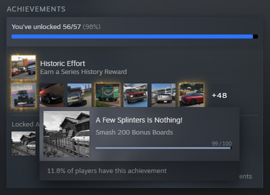 baffo663's tweet photo. @ForzaHorizon I would have 100% - if this Steam achievement was working. Got all 200 Bonus Boards back in May! https://t.co/5zOrgKah8v