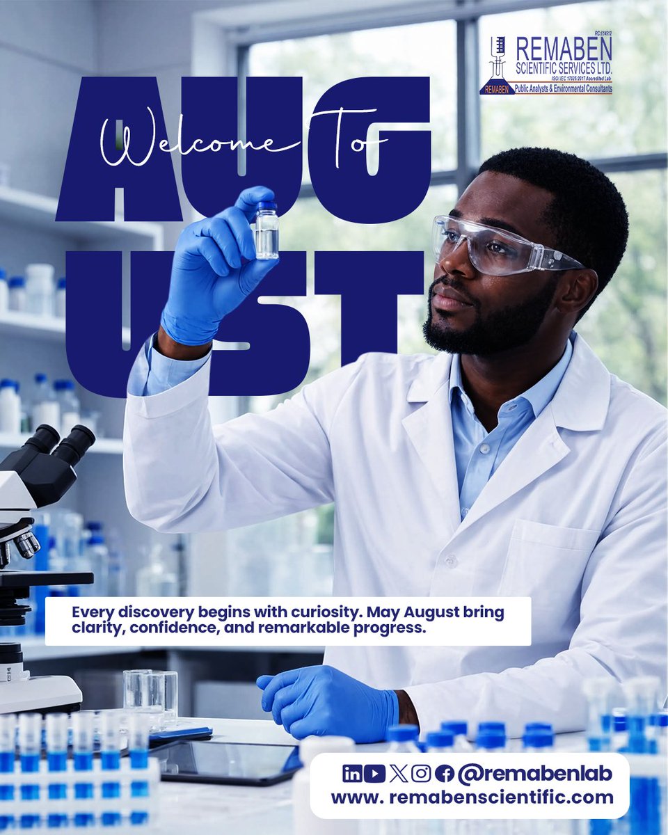 remabenlab's tweet photo. Welcome to August! May this month bring new opportunities backed by #ScientificExcellence,
trusted #LaboratoryTesting, and unwavering #QualityAssurance. Here's to a month of #Precision
and progress. https://t.co/5bI6Y3HMAY