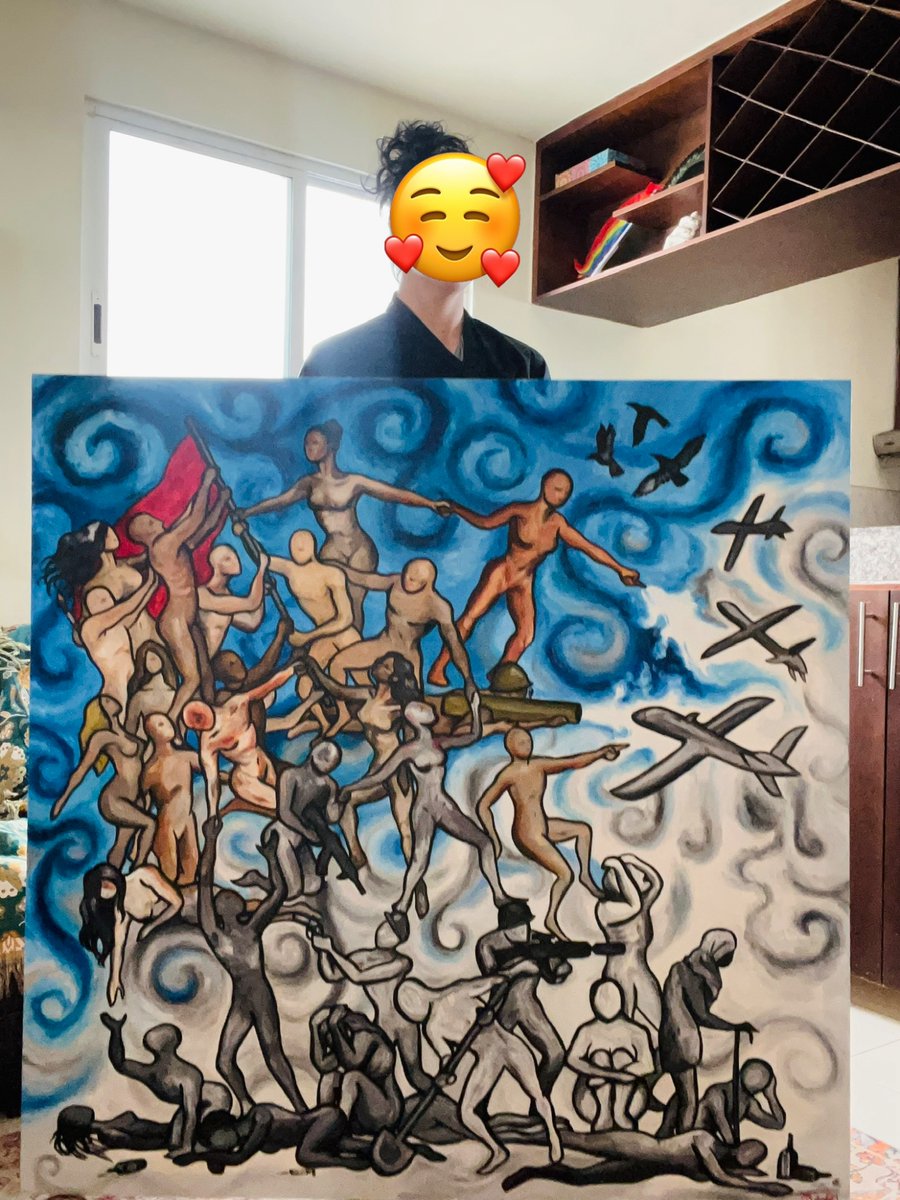 ArtsyMarx1st's tweet photo. Took this one off the wall so yall can see how massive it is. Anyone want a big revolutionary oil painting? https://t.co/5mxm2u48wy