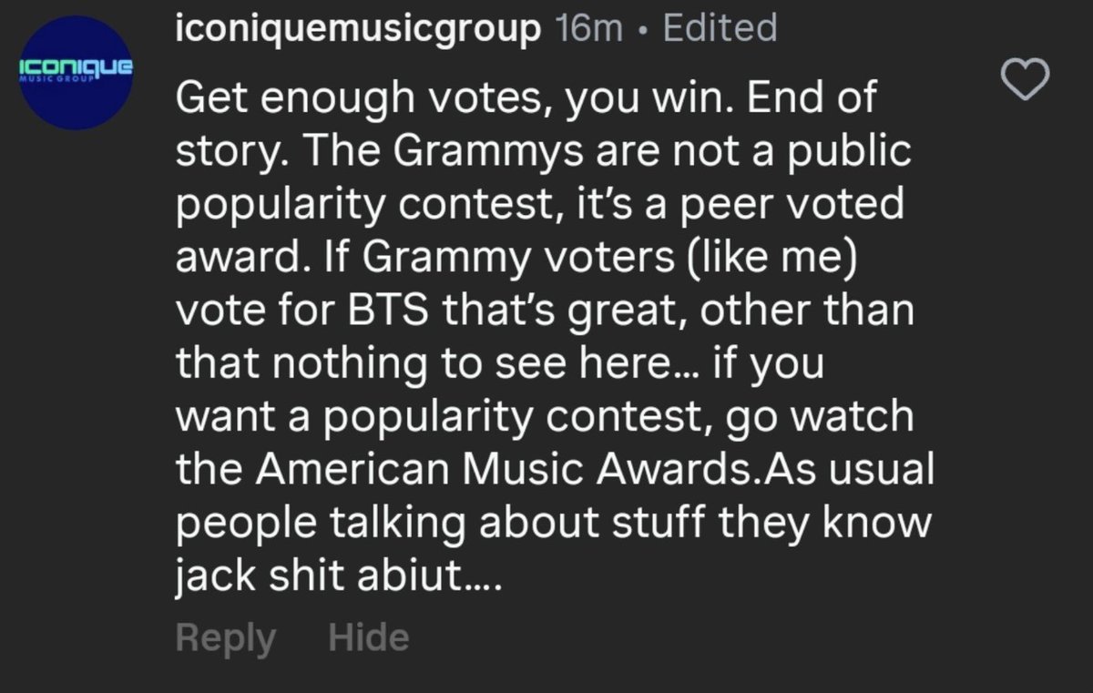 jk_phoria's tweet photo. Seems like there is not a single sane person in that organisation. This is the 3rd RA member coming out in public, being totally bitter &amp; throwing a fit. FYI: BTS didnt even say anything, they just informed their fans that they aint submitting this year. https://t.co/yvwGgC8bH5