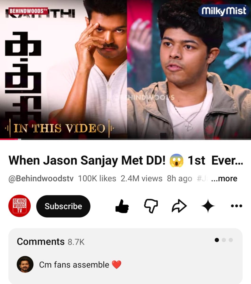 Thalapathy_V_N_'s tweet photo. 2.4m views,100k likes 😯🔥 https://t.co/O1lCdH7FCF
