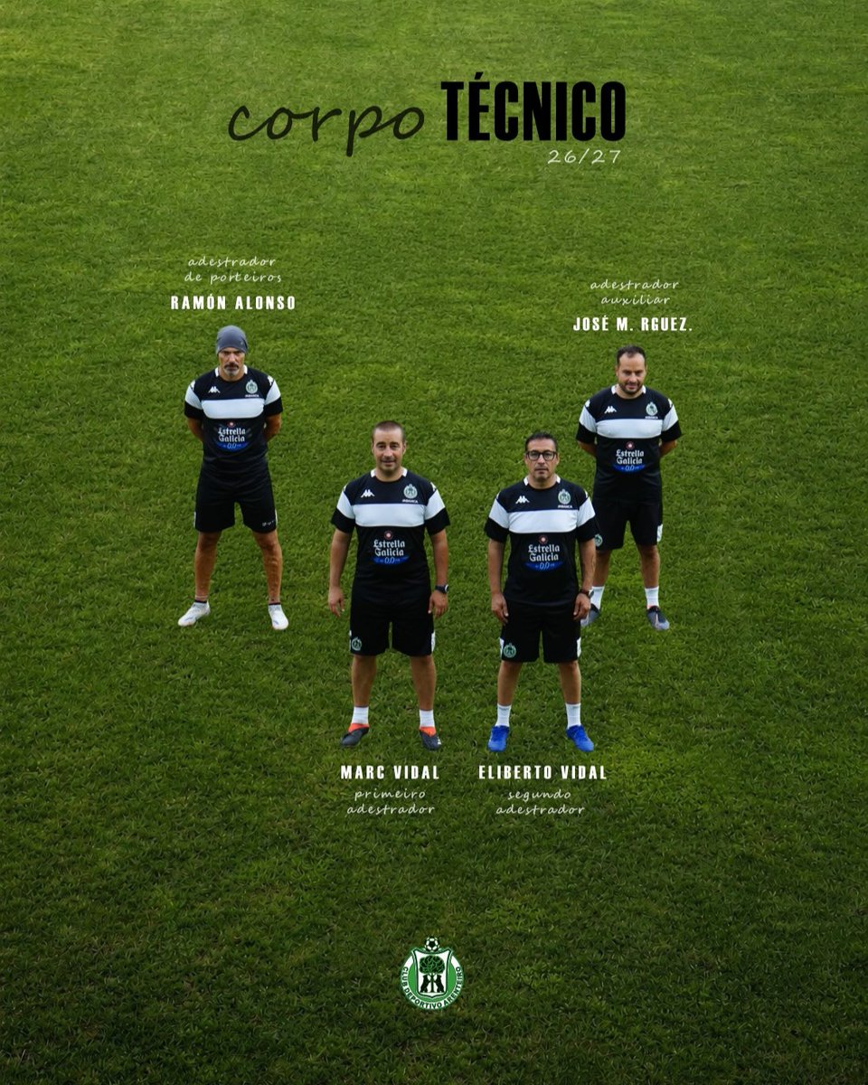 CD_Arenteiro's tweet photo. ⚽ CORPO TÉCNICO 26/27

Marc Vidal · Primeiro Adestrador
Eliberto Vidal · Segundo Adestrador
Ramón Alonso · Adestrador de Porteiros
José M. Rodríguez “Josiño” · Adestrador Auxiliar https://t.co/Cd5yBLwqps