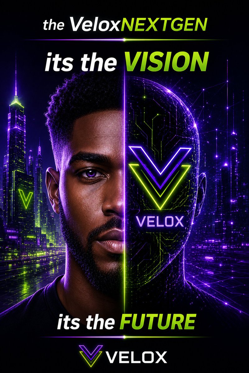 veloxNextGen's tweet photo. Some people see a token. Visionaries see the next civilization. ⚡
VELOX isn't following the future—it's helping define it. Every great movement begins with those willing to see beyond today and build for tomorrow. The question isn't whether the future is coming—it's whether you'll be part of it when it arrives.

Welcome to VeloxNEXTGEN.
CA:0x1E8455584E1EC148F30c2CeC6a12990484aB40D8

It's the VISION. It's the FUTURE. 💜💚🚀 #VELOX #VeloxNEXTGEN #VisionSpeedFuture