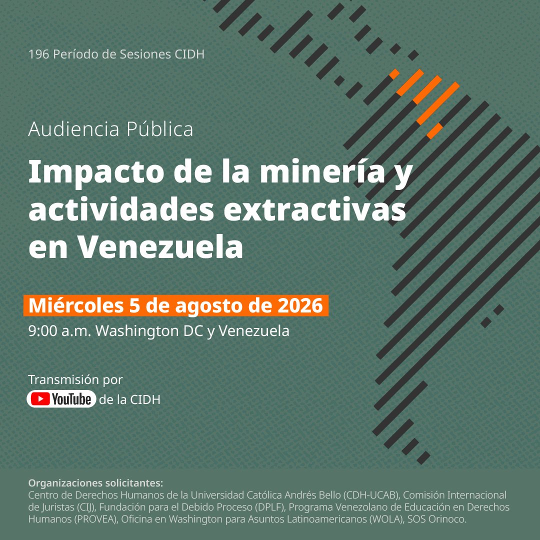 DPLF_info's tweet photo. 🇻🇪 Frente a la degradación ambiental, la expansión de economías ilícitas y las afectaciones a las comunidades en #Venezuela, el Estado tiene la obligación de prevenir, proteger, investigar y garantizar derechos. 

📌 El 5/agosto, en #CIDHAudiencias abordaremos estos desafíos. https://t.co/6hHmhDrqO7