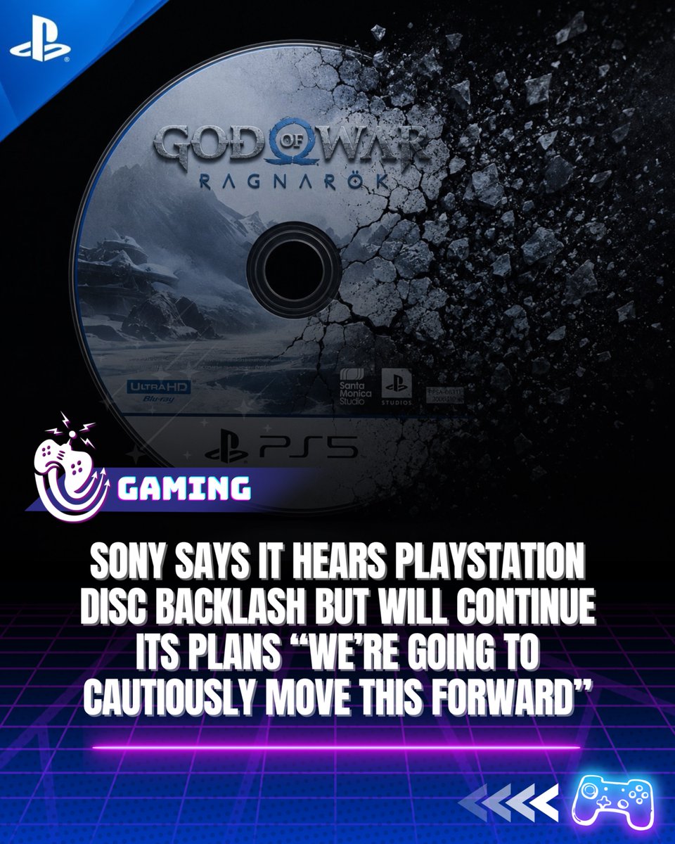 GamePlayUpgrade's tweet photo. Sony confirms they are moving forward with its plans to phase out PlayStation physical game discs despite ongoing backlash📀❌#Sony #Playstation #PS5 #PhysicalGames #DigitalGames #EndOfAnEra #GamePlayUpgrade #GPU https://t.co/EHIHlWPvrw