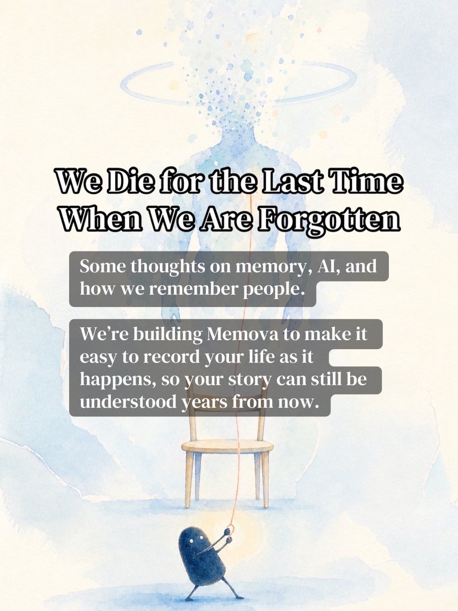 MemovaAI's tweet photo. Photos show where we were.
Messages show what we said.

The reasons behind our choices are harder to preserve.

If AI could understand one thing about your life, what would you want it to know?

#Entrepreneurship #Startups #ArtificialIntelligence #PersonalAI #DigitalMemory https://t.co/FOOvm1x9Bo