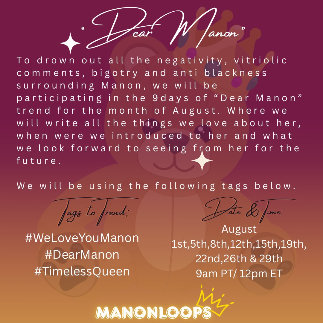 manonloops's tweet photo. 🚨Attention all Pokénons💛

It’s a new month & mercury is no longer in retrograde!!! 
We will be having 9 Days of “Dear Manon” for the month of August, starting tomorrow August 1st. Please read the posts below carefully and participate in this trend for Manon. 

Focus on Manon and NOTHING ELSE
💜🩵🧡🩷.