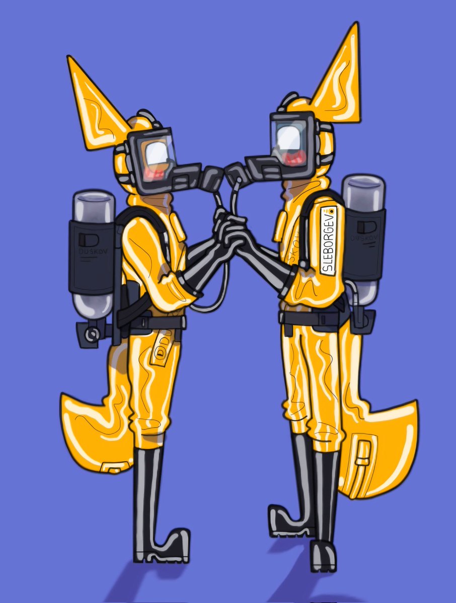 saint_renardart's tweet photo. Drew some birthday art of Frankie and I in some hazmat suits >:3💖✨️ https://t.co/tkzZEN6yvG