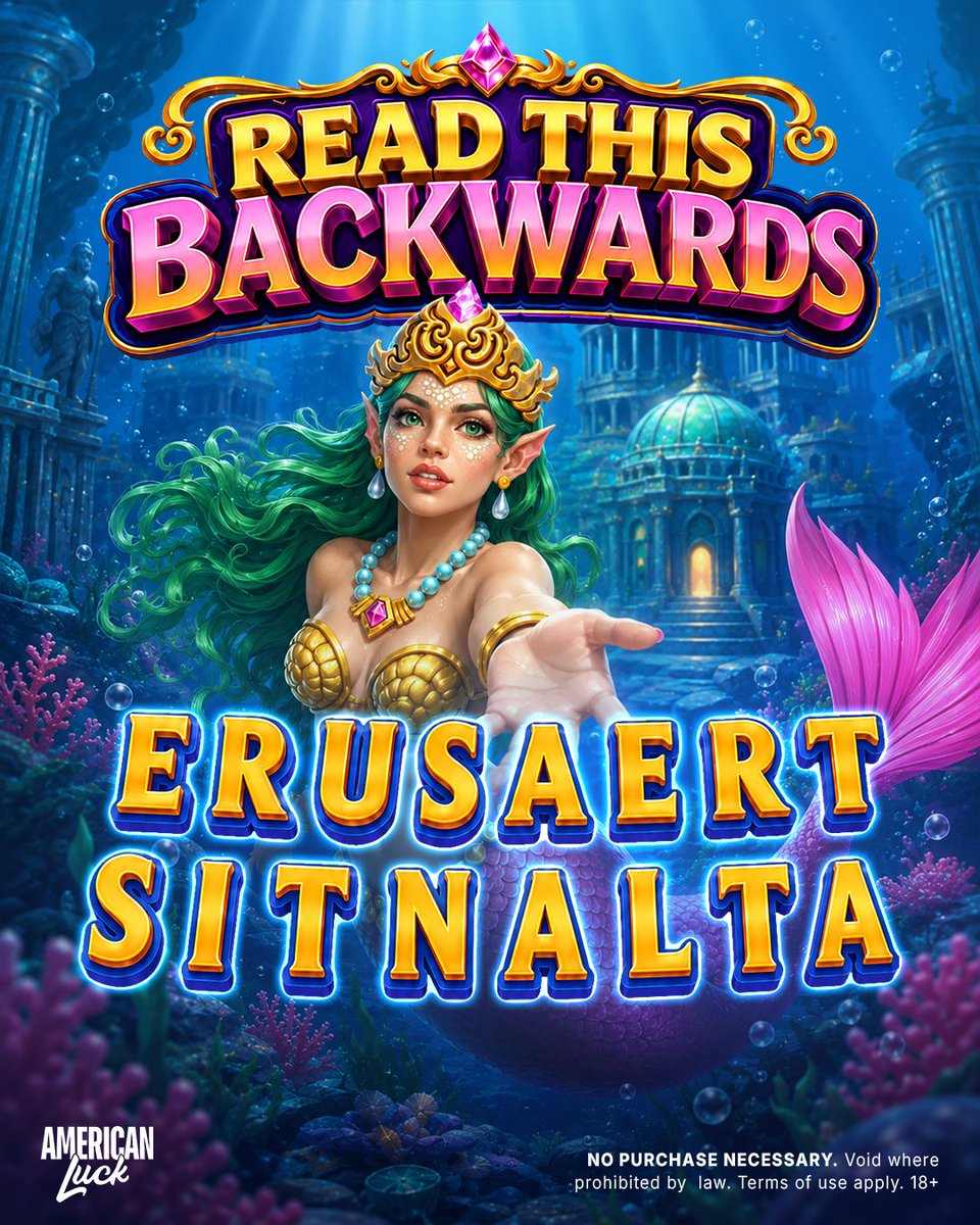 American_Luck's tweet photo. Flip it around, America! 🔄🎰 We wrote the game title backwards - read it the right way and tell us which slot we're talking about. 👀

💬 Drop the game title to enter!

🎁 Prize Pool: 500,000 GC + 50 SC
🏆 5 winners will each receive 100,000 GC + 10 SC

⏰ Ends August 2 at 12:59 PM EDT

Read it right, name the game. 🦅✨

#AmericanLuck #ReadThisBackwards

This post is not sponsored by X.