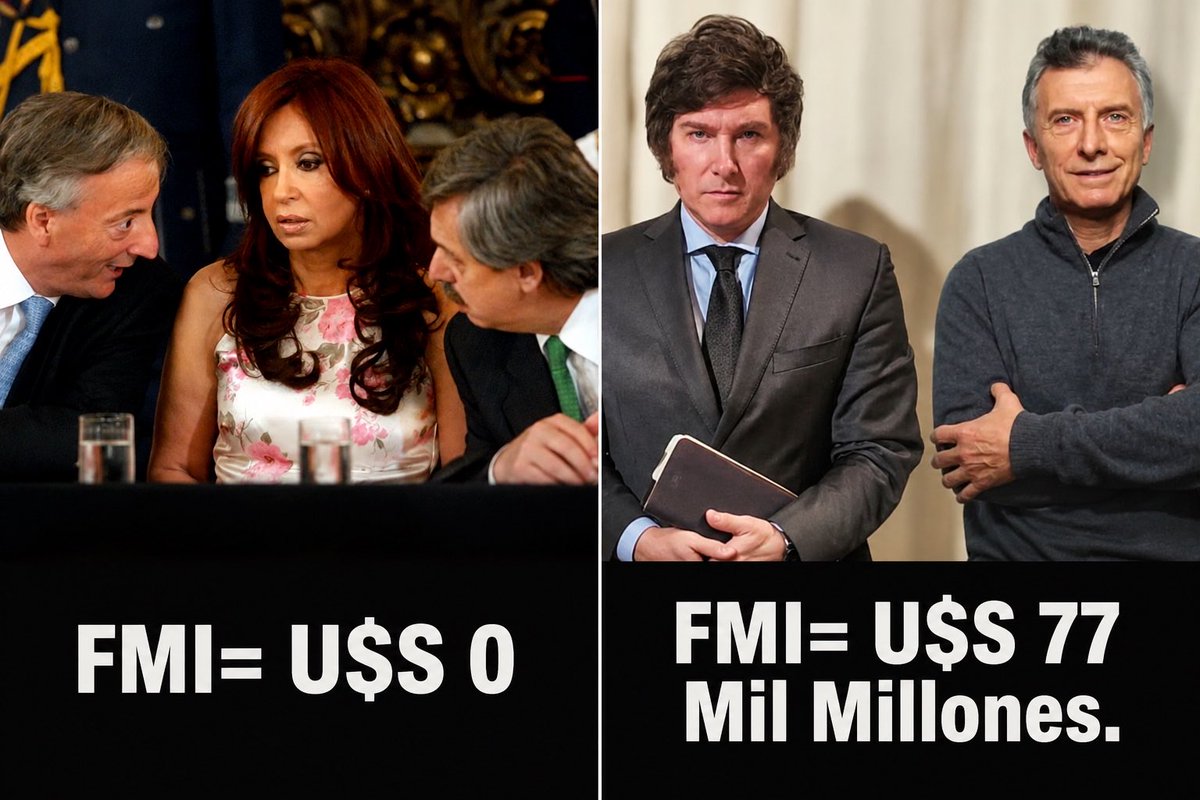 altocandombe's tweet photo. Néstor, Cristina x2 + Alberto, (16 años) préstamos del FMI = U$S 0 cero.
Macri y Milei (6 años y 8 meses) préstamos del FMI = U$S 77.000.000.000 setenta y siete mil Millones.
Que la cuenten como quieran. https://t.co/U3UZYivGEu