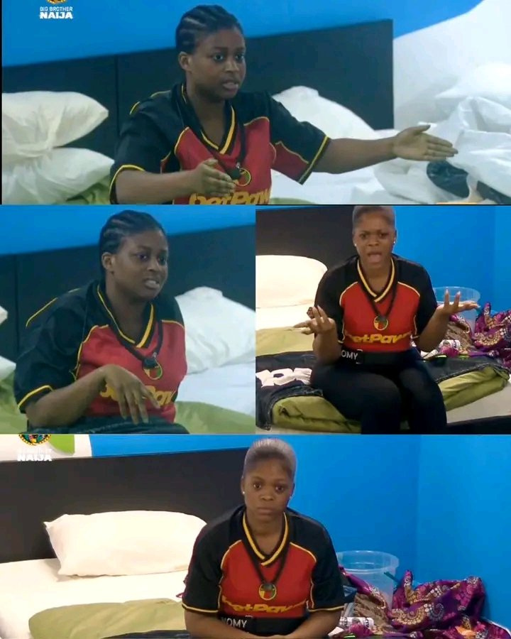 Garbxt's tweet photo. So Nomy’s anğryyy that Temi she’s resolving the lssue with Ricky and it seemed like she threw her under the bus but Temi is like she was also defenďing her and saw some truths in what they said also.

Temi f0uğhť everyone for Nomy though. They’re sh0uťing at her too. 

#bbnaija https://t.co/fn4J1Rl5iY