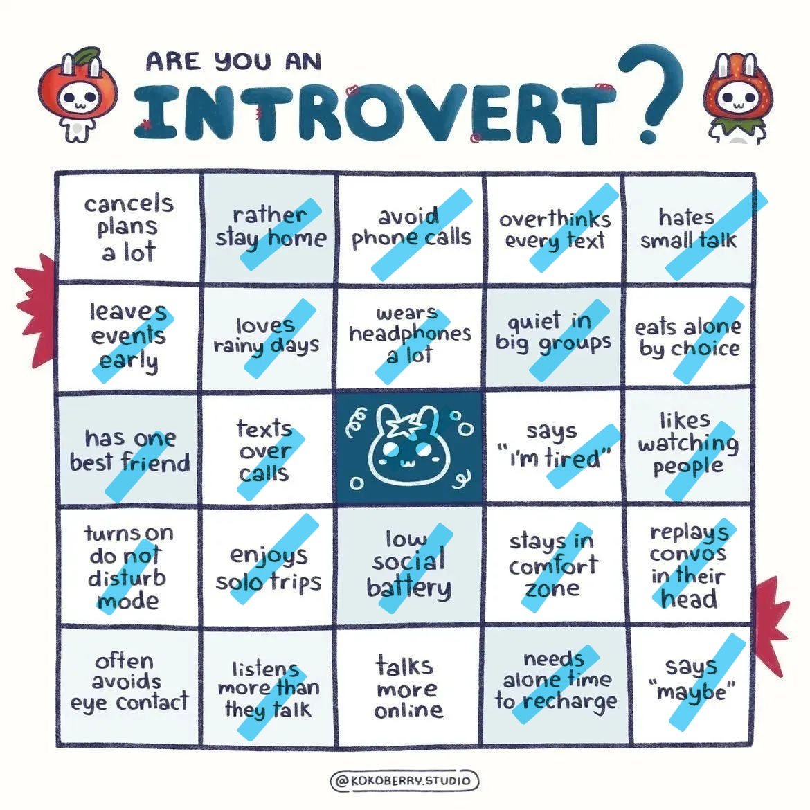 indigokaitovt's tweet photo. Lmaoooo

The only reason why "cancel plans a lot" isn't ticked is cuz I'm a people pleaser so I don't want to disappoint people. This is why I need an extrovert vtuber to adopt me, but carefully to not spook me off and away 🏃🏻‍♂️‍➡️ https://t.co/LAaAf4Qvyo