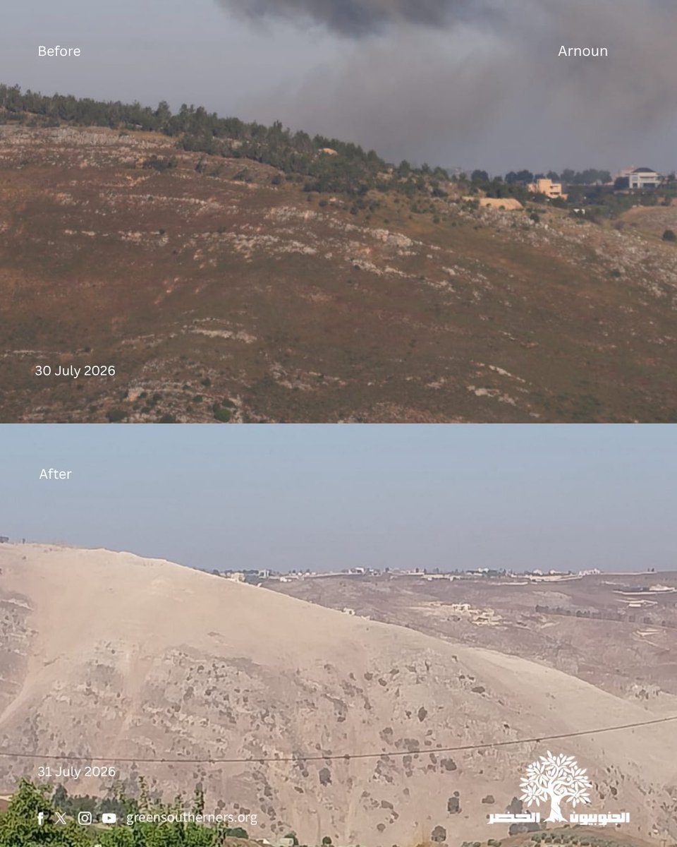GreenSoutherns's tweet photo. The widespread destruction inflicted on the woodlands of #Arnoun by the occupation’s detonations, which have altered the landscape of the area, reveals the scale of their environmental &amp; cultural impact, having struck an interconnected natural &amp; cultural landscape encompassing https://t.co/ZI4LlfOqLD