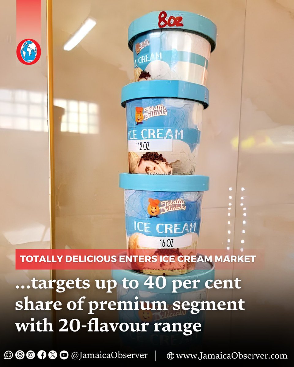 JamaicaObserver's tweet photo. Baked goods manufacturer Totally Delicious Company Limited is making an ambitious push into Jamaica’s ice cream market, targeting up to 40 per cent of the locally manufactured premium segment as it diversifies the business and pursues its next phase of growth.
https://t.co/xcGaHhqFSW